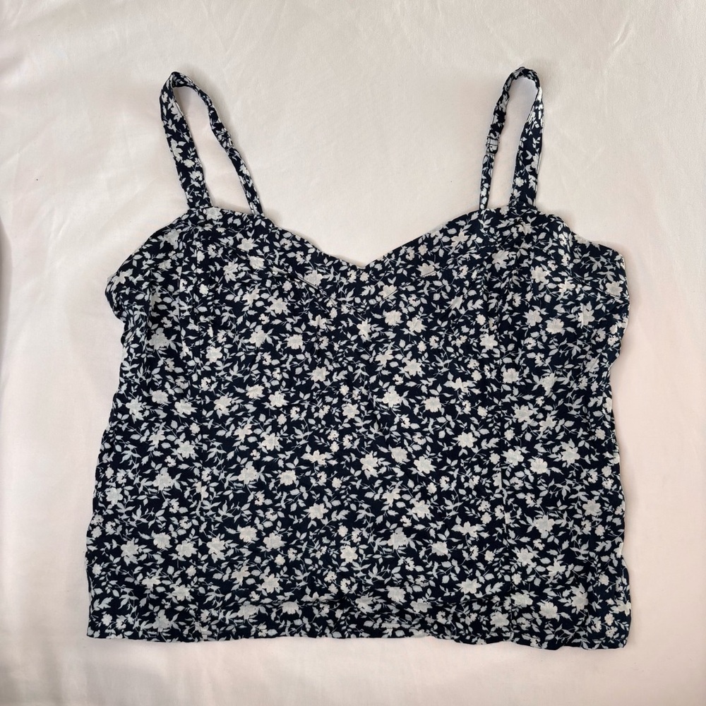 Abercrombie & Fitch‎ Ditzy Floral Navy Blue Smocked Crop Top Large